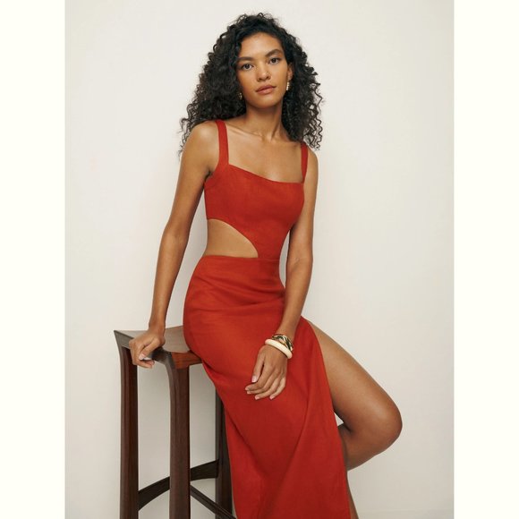 Reformation Satori Linen Dress - Blood orange - Picture 3 of 6